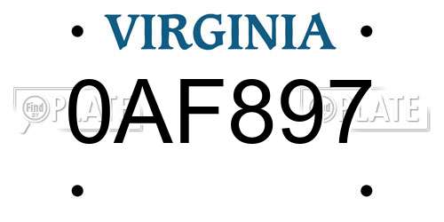 0AF897 Virginia License Plate