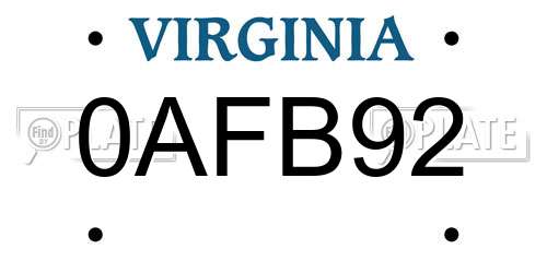 0AFB92 Virginia License Plate