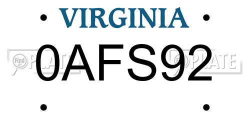 0AFS92 Virginia License Plate