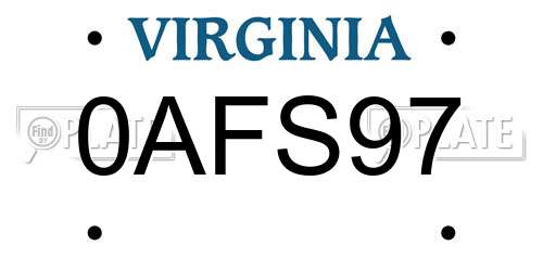 0AFS97 Virginia License Plate