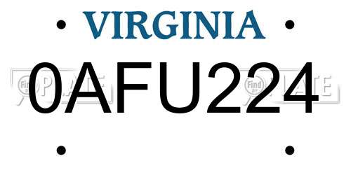 0AFU224 Virginia License Plate