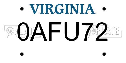 0AFU72 Virginia License Plate