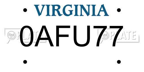 0AFU77 Virginia License Plate