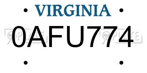 0AFU774 Virginia License Plate