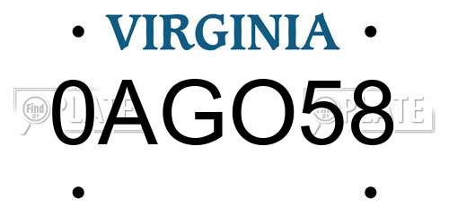 0AGO58 Virginia License Plate