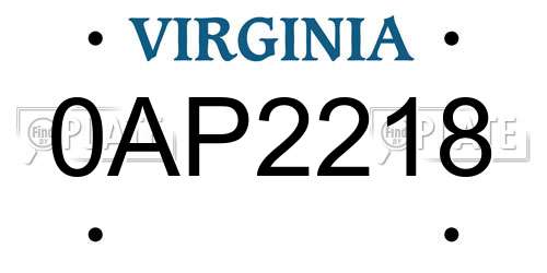 0AP2218 Virginia License Plate