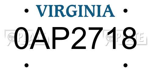 0AP2718 Virginia License Plate