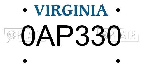 0AP330 Virginia License Plate