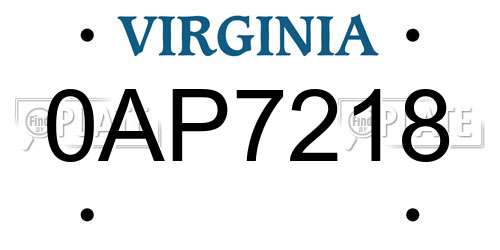 0AP7218 Virginia License Plate