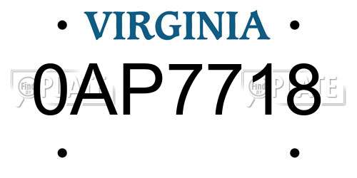 0AP7718 Virginia License Plate