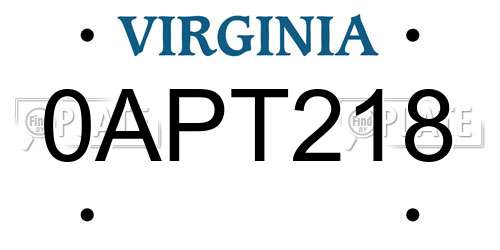 0APT218 Virginia License Plate