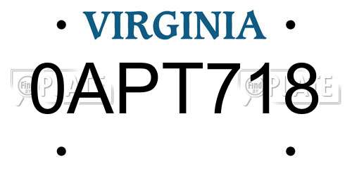 0APT718 Virginia License Plate