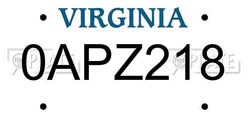 0APZ218 Virginia License Plate
