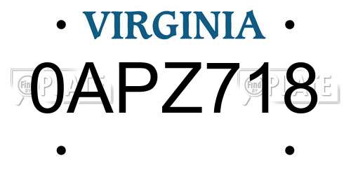 0APZ718 Virginia License Plate
