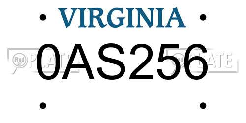 0AS256 Virginia License Plate