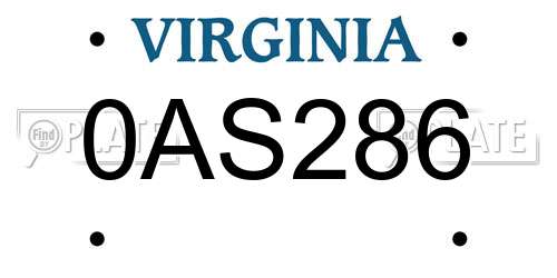 0AS286 Virginia License Plate