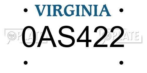 0AS422 Virginia License Plate