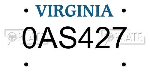 0AS427 Virginia License Plate