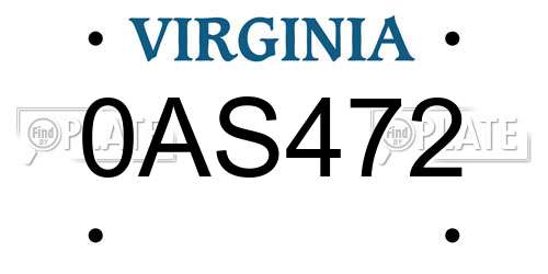0AS472 Virginia License Plate