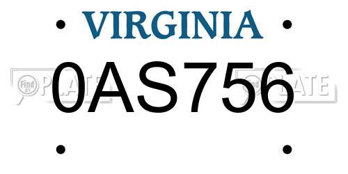 0AS756 Virginia License Plate