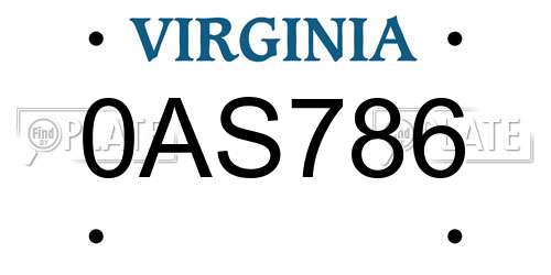 0AS786 Virginia License Plate