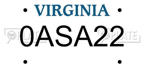 0ASA22 Virginia License Plate