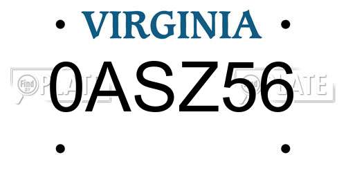 0ASZ56 Virginia License Plate