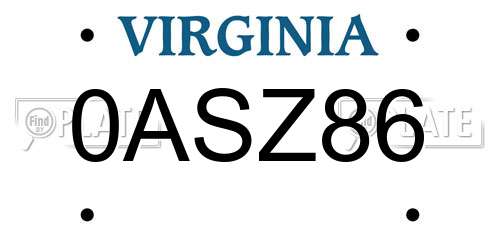 0ASZ86 Virginia License Plate