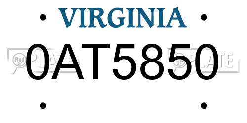 0AT5850 Virginia License Plate