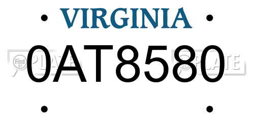 0AT8580 Virginia License Plate
