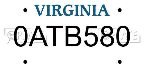 0ATB580 Virginia License Plate
