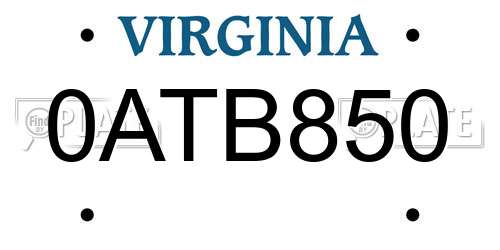 0ATB850 Virginia License Plate