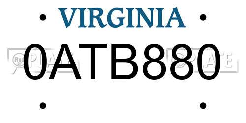 0ATB880 Virginia License Plate