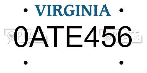 0ATE456 Virginia License Plate