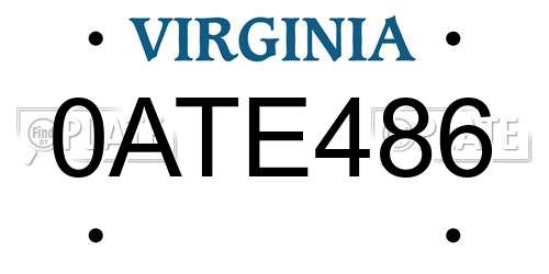 0ATE486 Virginia License Plate