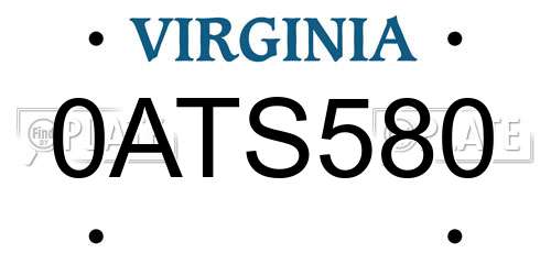 0ATS580 Virginia License Plate