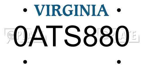 0ATS880 Virginia License Plate