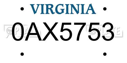 0AX5753 Virginia License Plate