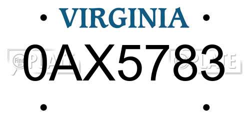 0AX5783 Virginia License Plate