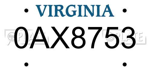0AX8753 Virginia License Plate