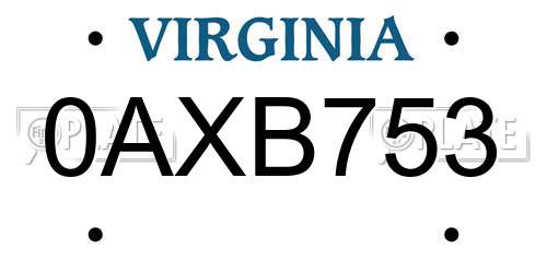 0AXB753 Virginia License Plate