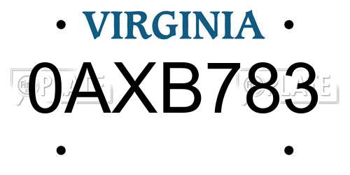 0AXB783 Virginia License Plate