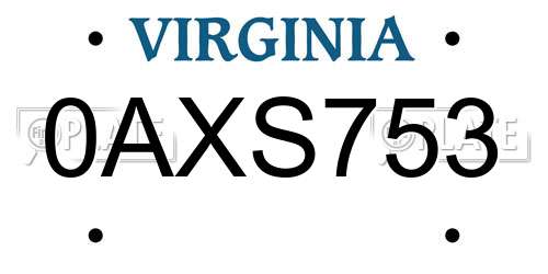 0AXS753 Virginia License Plate