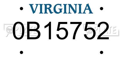 0B15752 Virginia License Plate