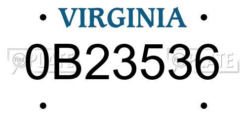 0B23536 Virginia License Plate