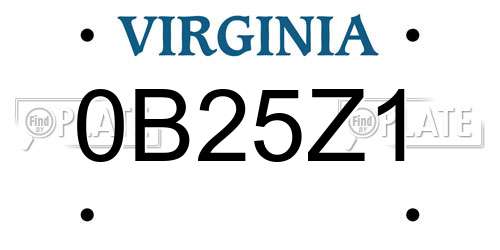 0B25Z1 Virginia License Plate