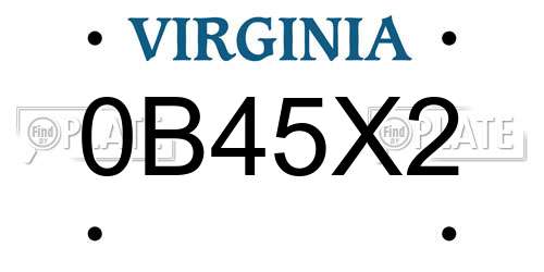 0B45X2 Virginia License Plate