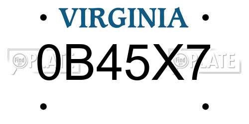 0B45X7 Virginia License Plate