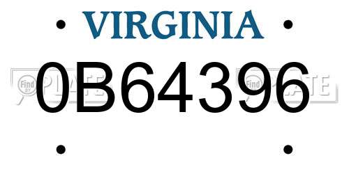 0B64396 Virginia License Plate