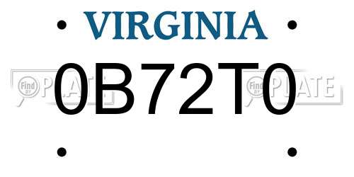 0B72T0 Virginia License Plate